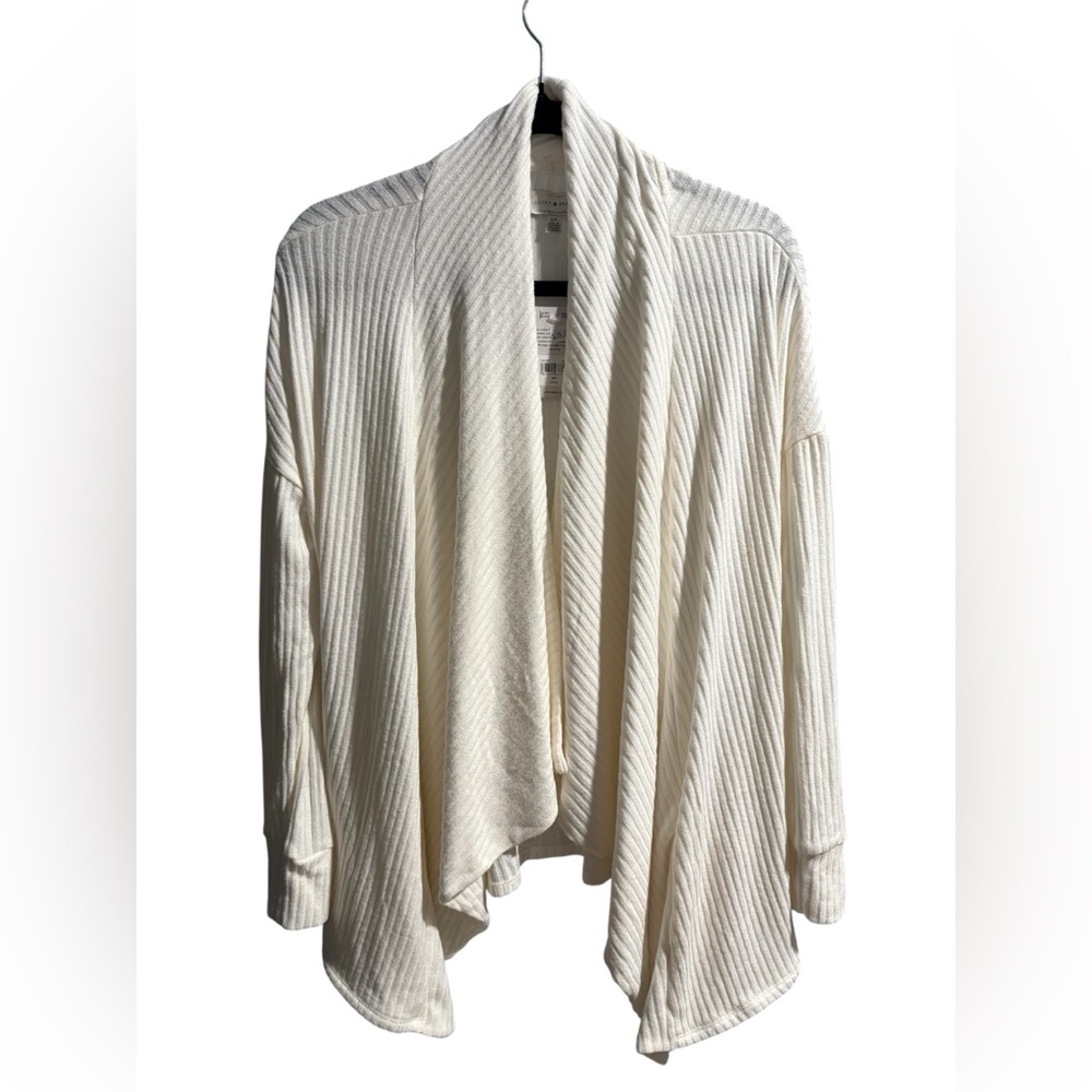 Lucky Brand Ribbed Open Front Cardigan Ivory Cream Small NWT Pockets